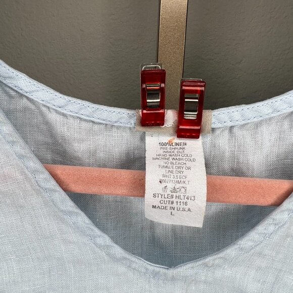 Match Point Linen Crew Neck Tunic Blouse Ruffle Hem Sky Blue Size Large - Picture 4 of 6